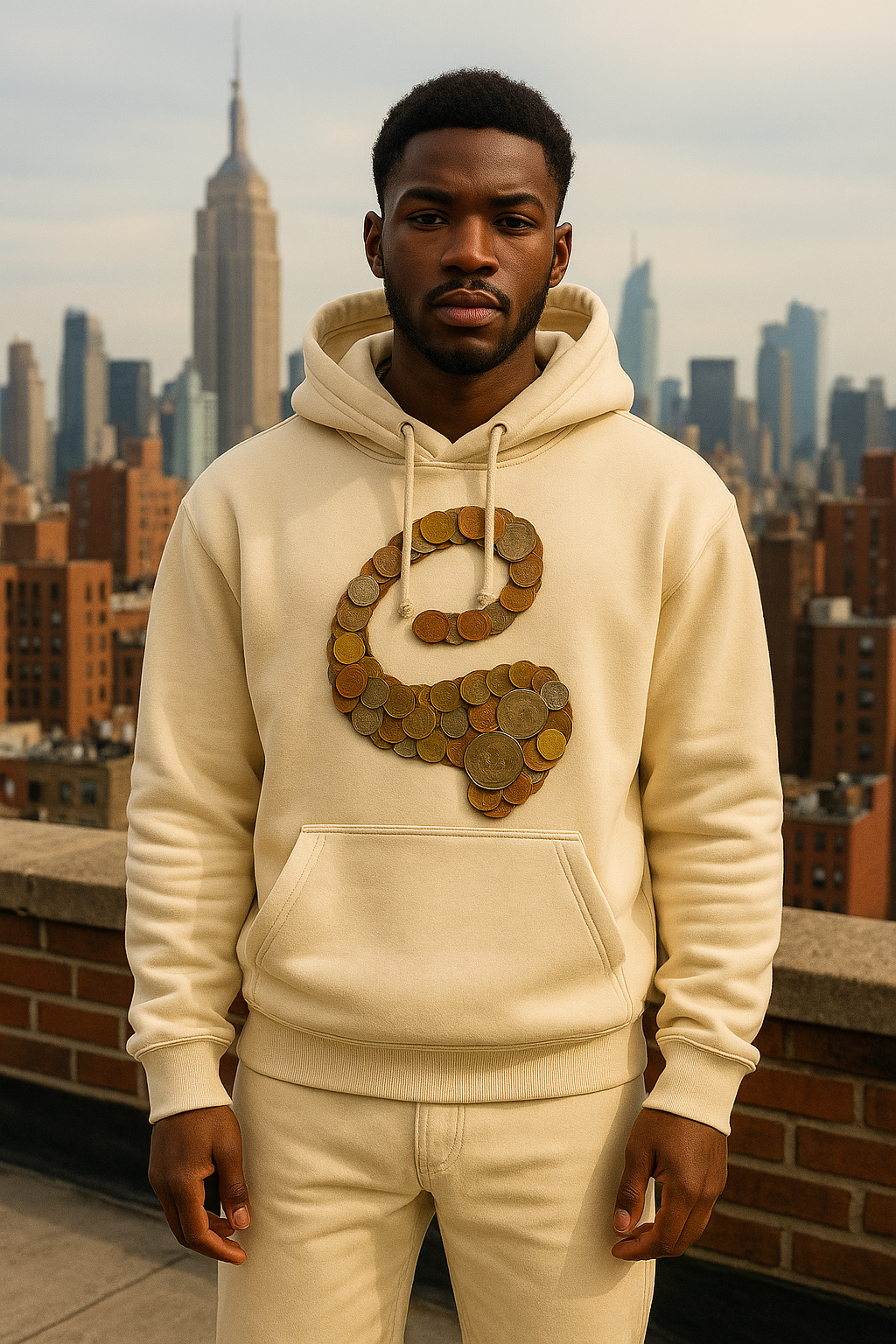 EARNERwear “Coin Logo” Cream Hoodie  Luxury Streetwear for the Real Ones.