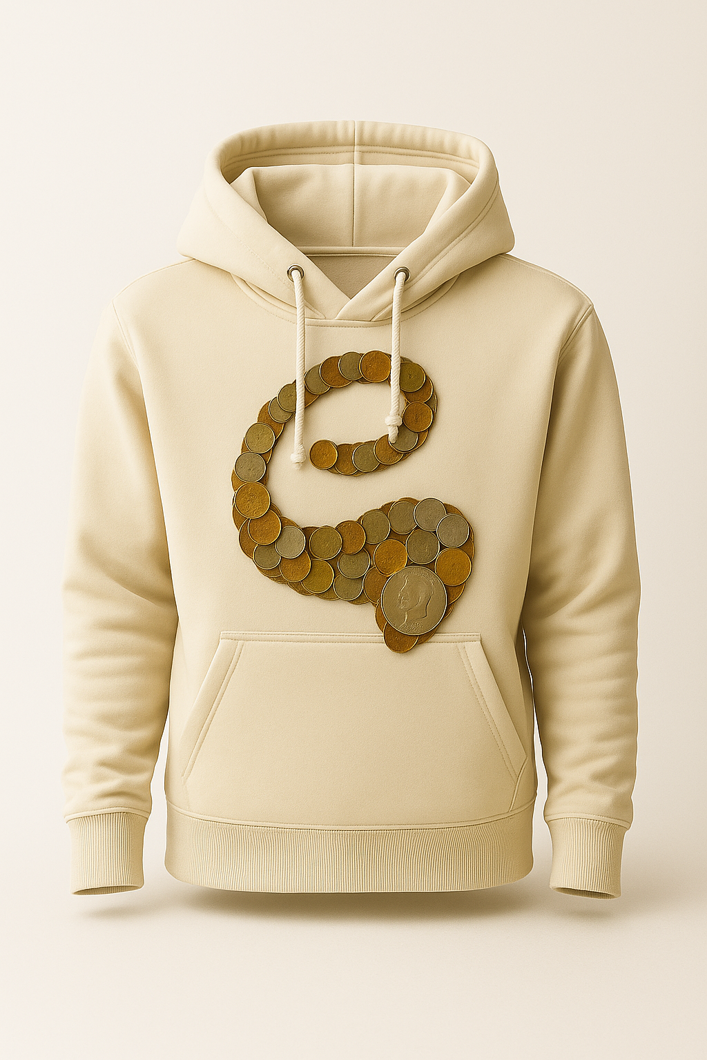 EARNERwear “Coin Logo” Cream Hoodie  Luxury Streetwear for the Real Ones.